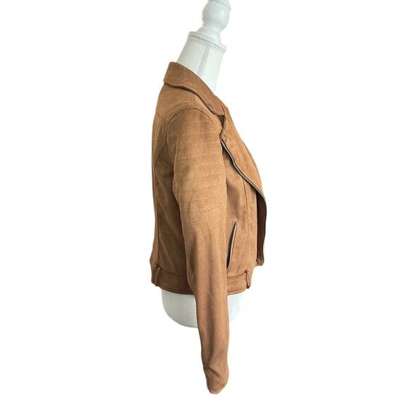 Cupcakes and Cashmere Faux Suede Moto Jacket Brown Tan Buckle Zip Size Small - Picture 7 of 14